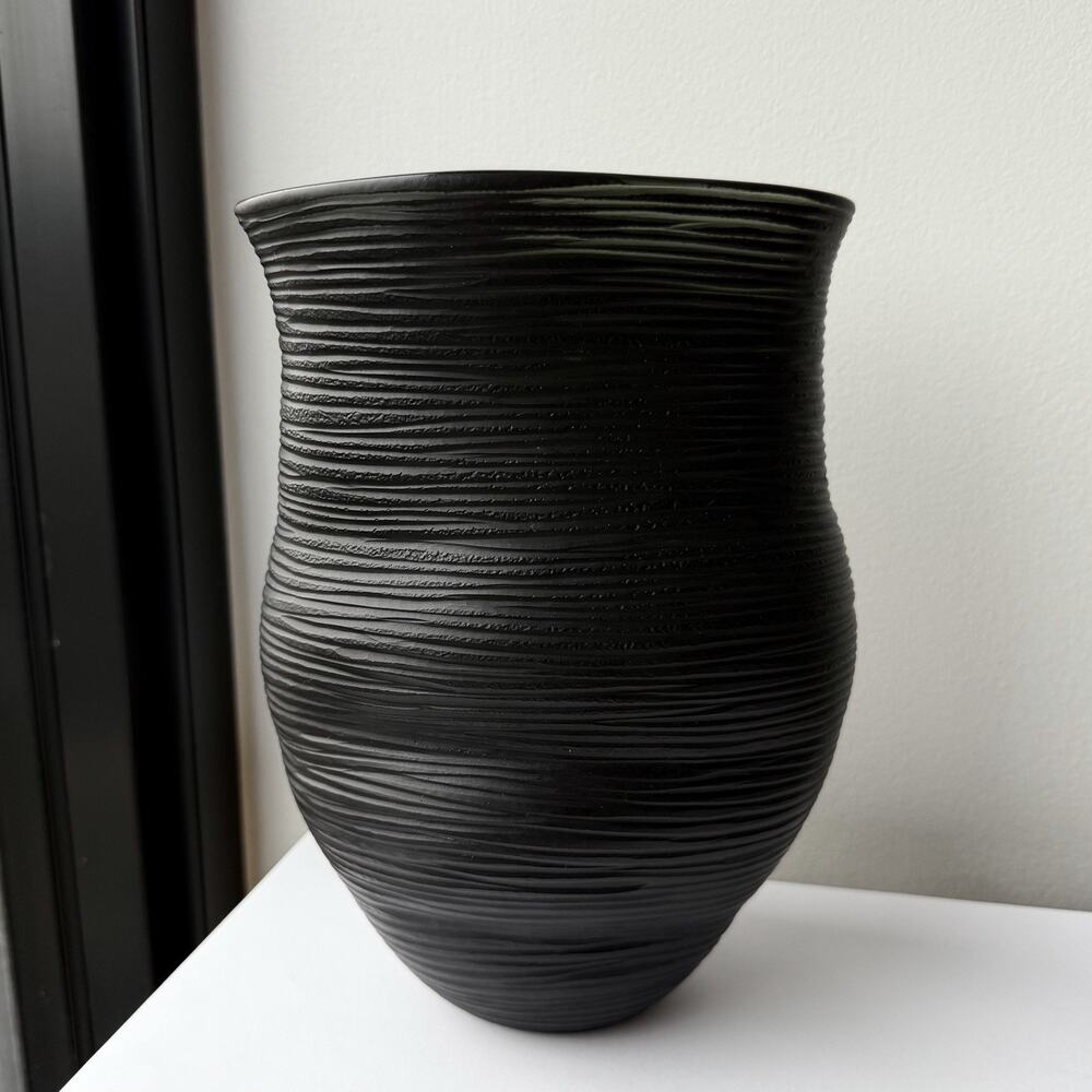 Marianne Buus (Danish, B.1967) Art Glass Black Coil Vase 8 1/2" Curved Form